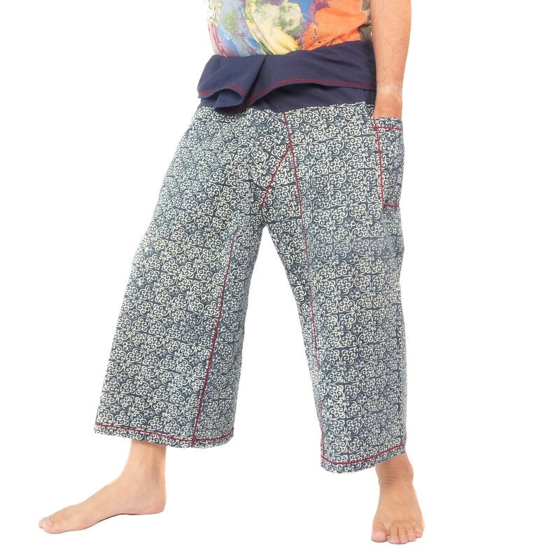 Pantalon de pêcheur thaïlandais de Chiang Mai, coton lourd imprimé indigo