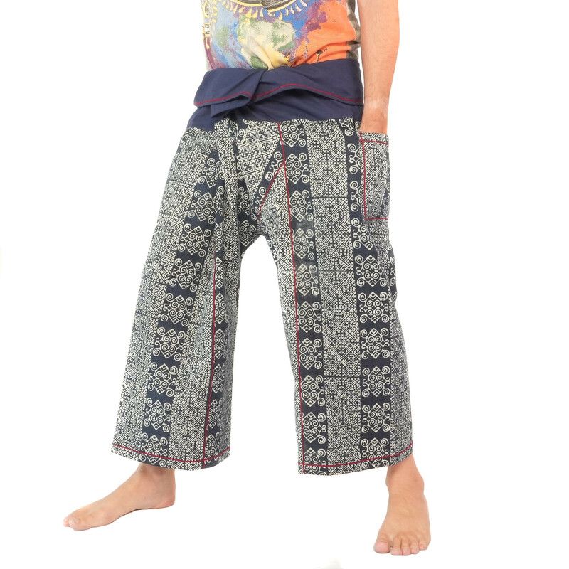 Thai fisherman pants from Chiang Mai, heavy cotton indigo print