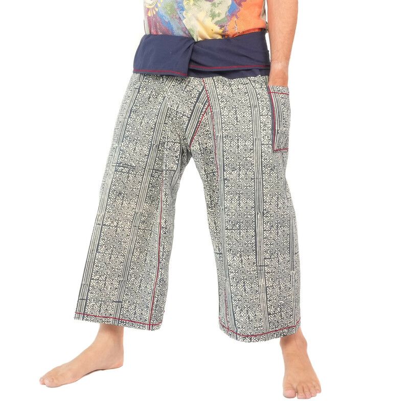 Thai fisherman pants from Chiang Mai, heavy cotton indigo print