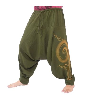 Pantalon harem peint à la main Spirale or/blanc