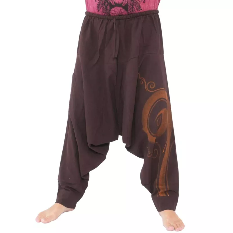 Pantalon harem peint à la main Spirale or/blanc
