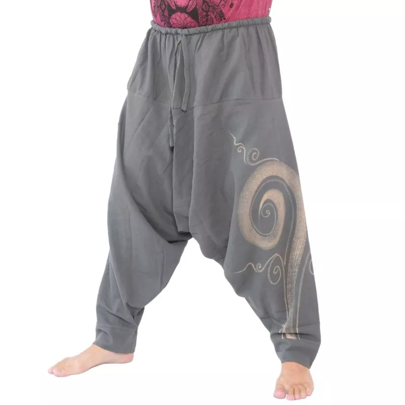 Harem pants hand painted spiral gold/white