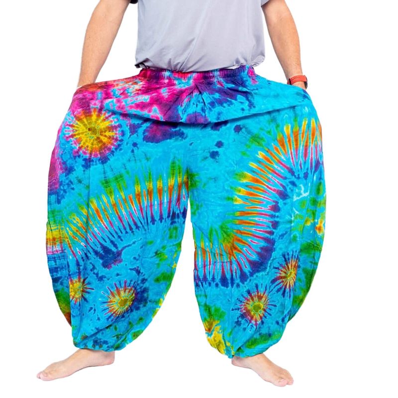 Bunte Batikhose Ballonhose Damen Herren – Weite Festival-Haremshose aus Rayon