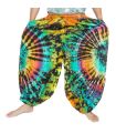 Bunte Haremshose mit Batik-Spirale aus Rayon, weite Ballonhose für Damen und Herren frontal Ansicht