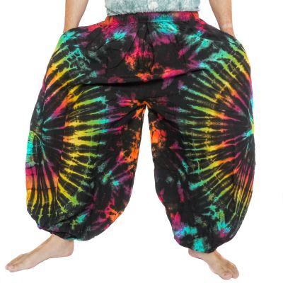 Bunte Haremshose mit Batik-Spirale aus Rayon, weite Ballonhose für Damen und Herren frontal Ansicht