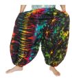 Bunte Haremshose mit Batik-Spirale aus Rayon, weite Ballonhose für Damen und Herren frontal Ansicht