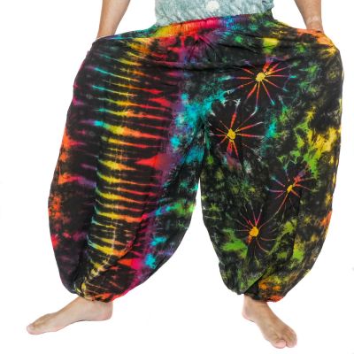 Bunte Haremshose mit Batik-Spirale aus Rayon, weite Ballonhose für Damen und Herren frontal Ansicht