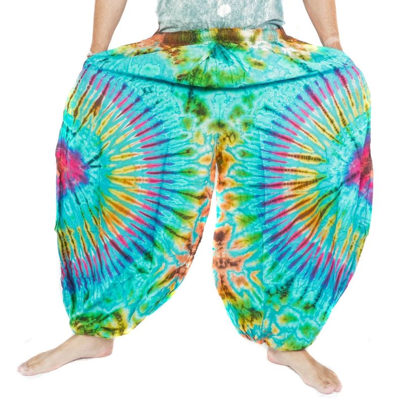 Bunte Batikhose Damen Herren – Weite Festival-Haremshose aus Rayon