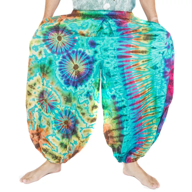 Bunte Batikhose Damen Herren – Weite Haremshose aus Rayon für Festival & Sommer