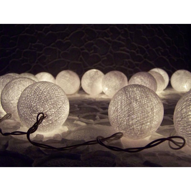 Christmas lights made of cotton balls, white
