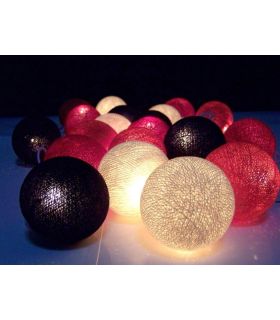 Christmas lights made of cotton balls, black red mix