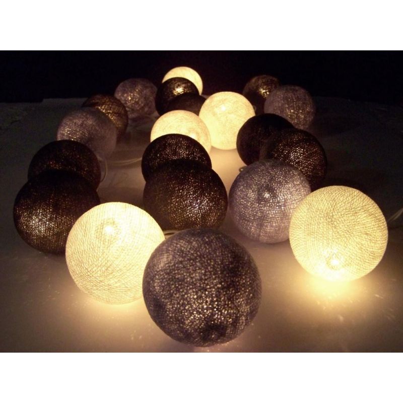 Christmas lights made of cotton balls, gray mix