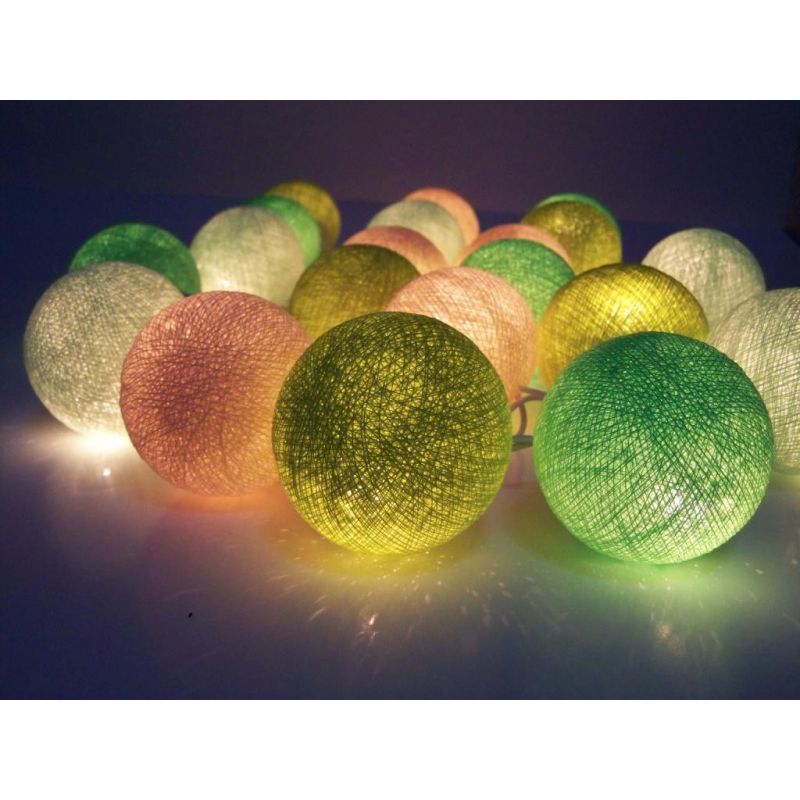 Light chain made of cotton balls, green mix