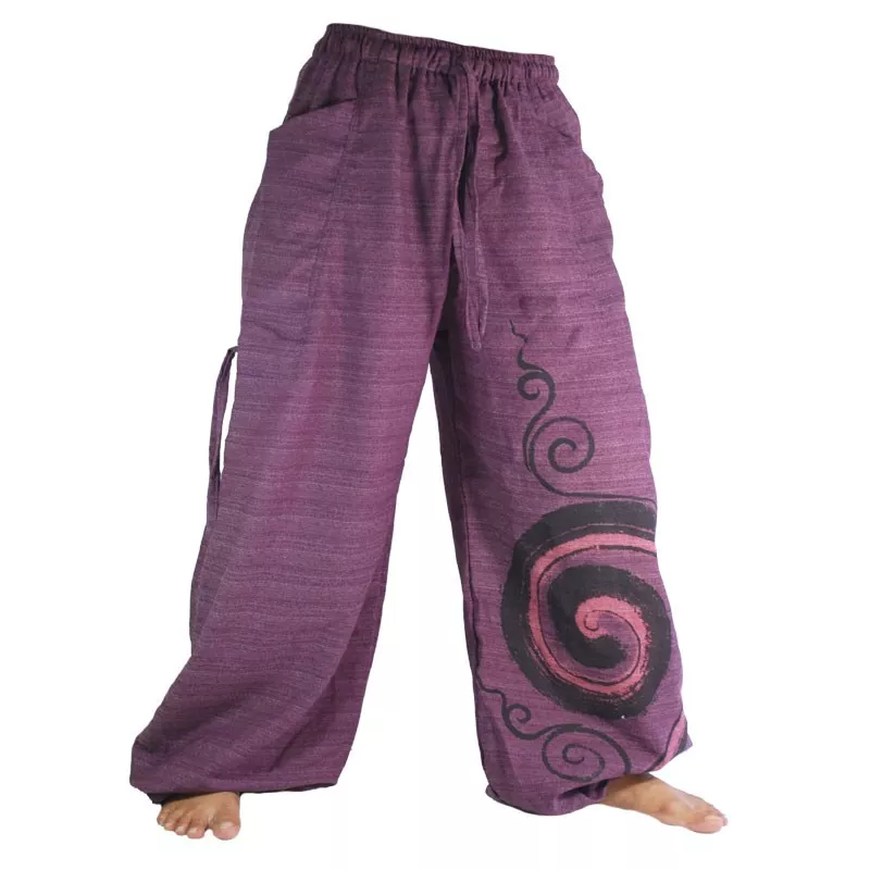 Harem pants for tying Spiral design in heavy cotton