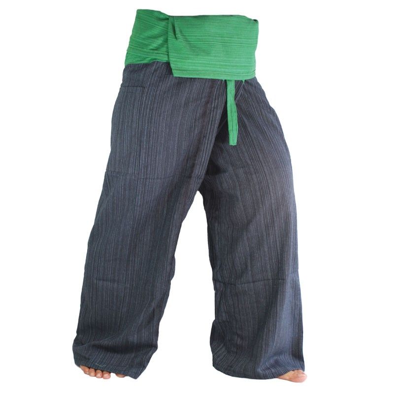Mezcla de algodón Thai Fisherman Pants - Negro Verde