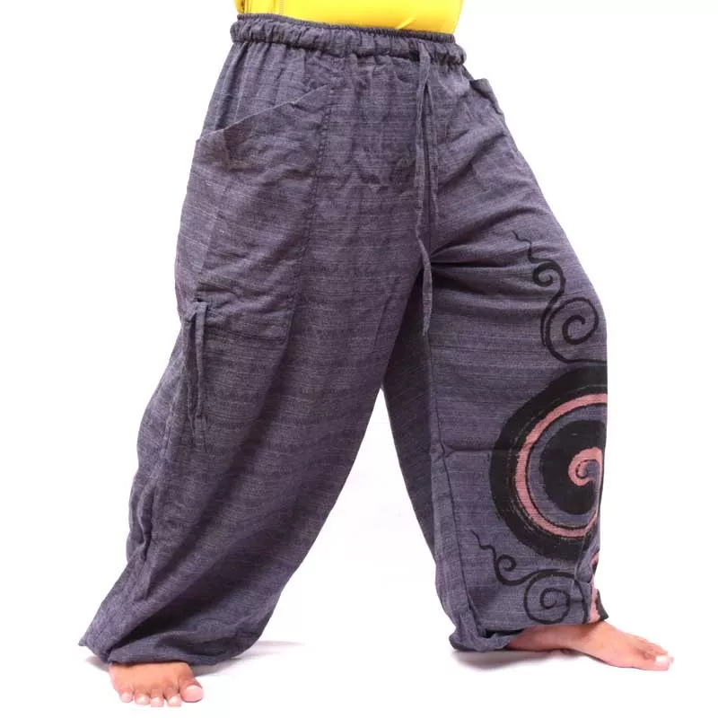 Thai hippie pants for tying Spiral design made of heavy cotton
