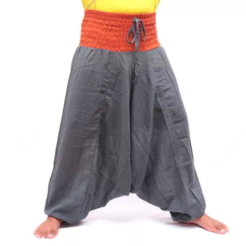 pantalon de harem gris foncé, orange