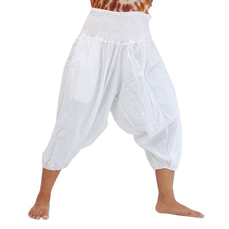 pantalon de harem court pour hommes et femmes coton blanc